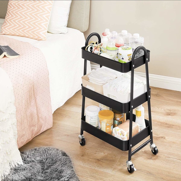 Rootz Kitchen trolley - Kitchen trolley - Serving trolley - 3 Levels - 2 Brakes - Handles - Metal - Black