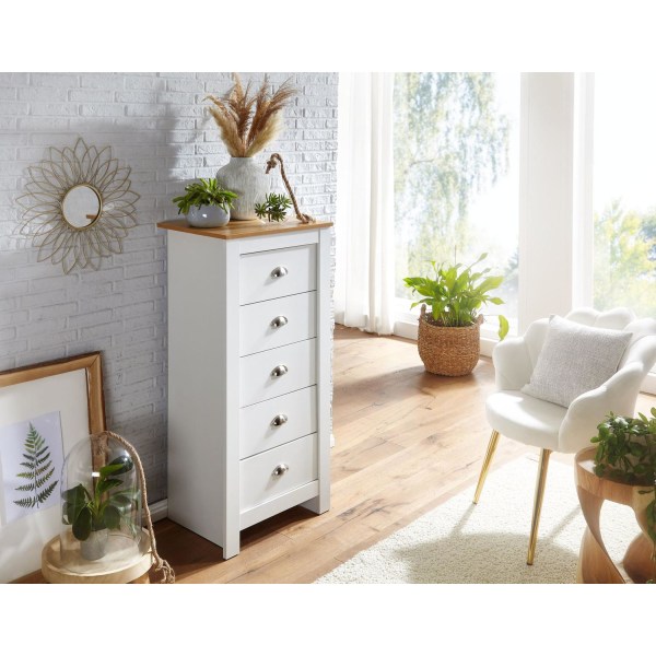 Rootz skänk med 5 lådor 53x114x39 cm byrå vit - ek modern - Design skänk hög smal - byrå vardagsrum