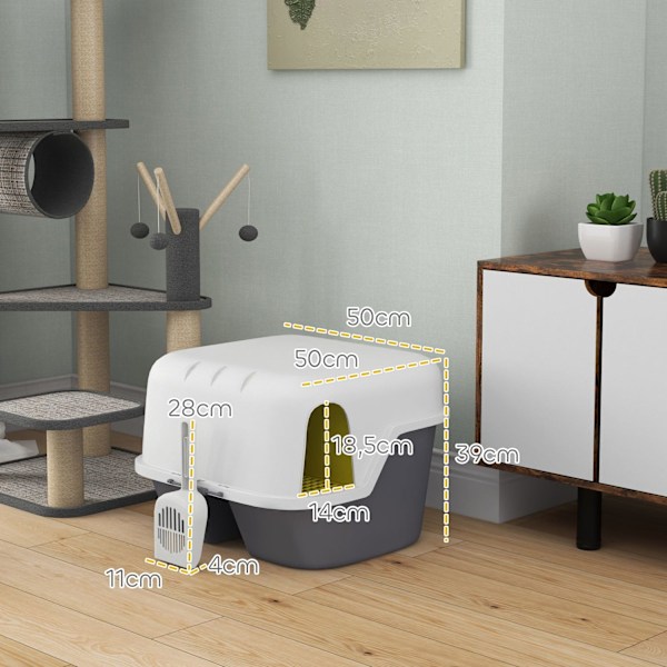 Rootz Cat Litter Box med låg - Låsbar og let at rengøre - dækket - 50 cm x 50 cm x 39 cm