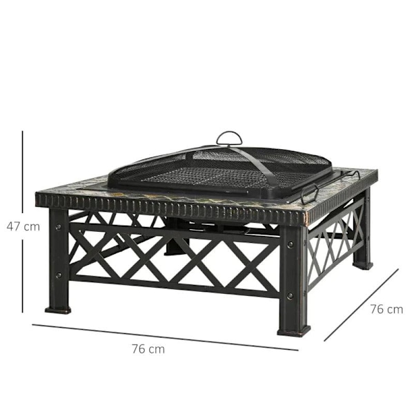 Rootz 3-in-1 Fire Pit - Fire Pit with Spark Guard - Grill Grate - Ice Bucket - Garden - BBQ - Black 76 x 76 x 47 cm