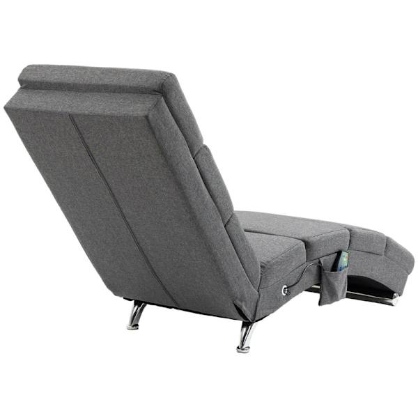 Rootz Massagestol - Avslappningsstol - Liggstol - Golvstol - Sidoficka - 5 lägen - 8 vibrationspunkter - MDF-paneler - Stålram - Linnetyg - Grå - 56 x