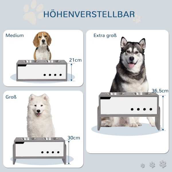 Rootz forhøjet hundefodringsstation - hævede hunde skåle - justerbar kæledyrsføder - fremmer sund fordøjelse - 62,5W x 30d x 36,5 timer cm