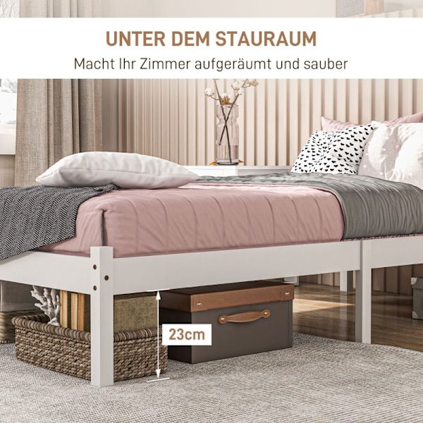 Rootz Enkeltsengsramme - Pine Wood Seng - Naturligt træramme - Opbevaringsrum - 208 cm x 96 cm x 70 cm - Hvid ramme - Madras medfølger ikke