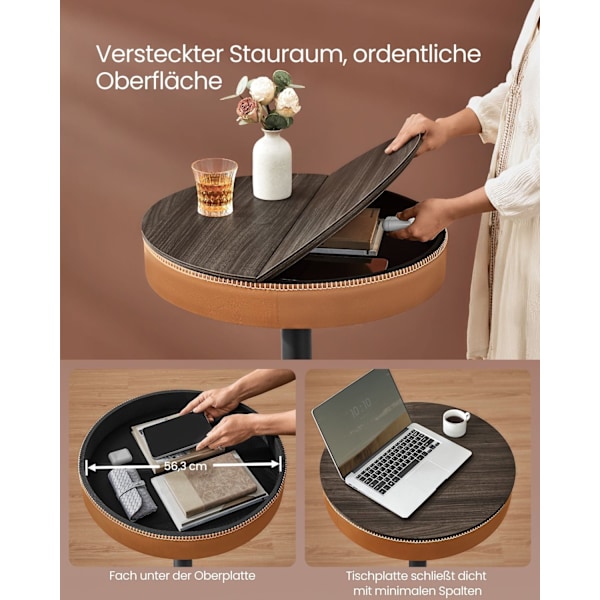Rootz Bar Table - Pub Bord - High Top Bord - Stilfuld finish - 58,7 cm x 58,7 cm x (83-105) cm - Stålramme - PU læder - Spånplade