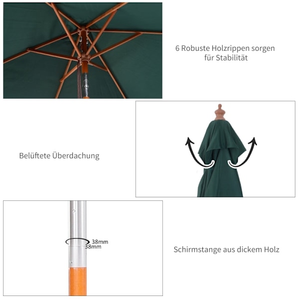 Rootz Foldbar Haveparaply - Strandparasol - Justerbar parasol - Robust grantræ - UV-resistent polyester - 200 x 150 x 235 cm