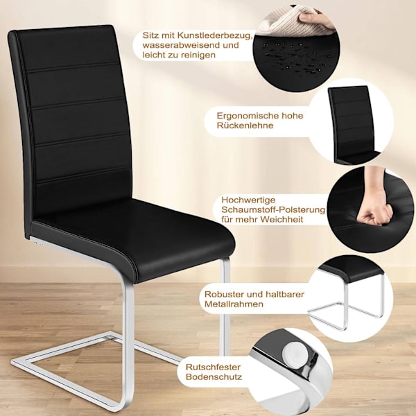 Rootz matsalsstolar Set om 4 - Gungstol - Höga ryggstolar - Svart konstläder - Stabilt, ergonomiskt, golvvänligt - 41 cm x 100 cm x 55,5 cm