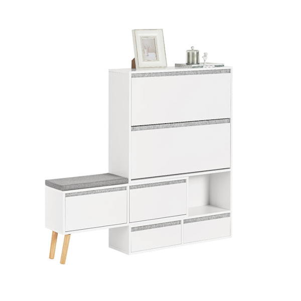Rootz justerbart skoskåp - Skoorganisator - Skoförvaringsbänk - Mångsidig, utrymmesbesparande, enkel montering - Vit - (92-124)x115x24cm