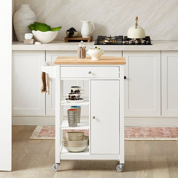 Rootz Kitchen Trolley Cart - Serveringsvagn - Mobil köksö - Spånskiva & MDF-konstruktion - Mångsidig förvaring med låda, hyllor & handdukshållare - Ea
