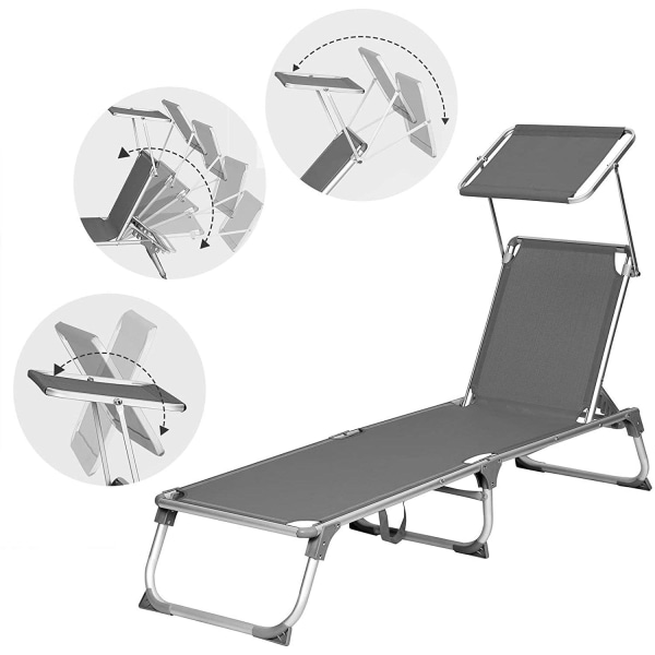 Rootz Solstol - Soltak. - Strandsäng - Justerbart ryggstöd - Antracit - 55 x 193 x 31 cm