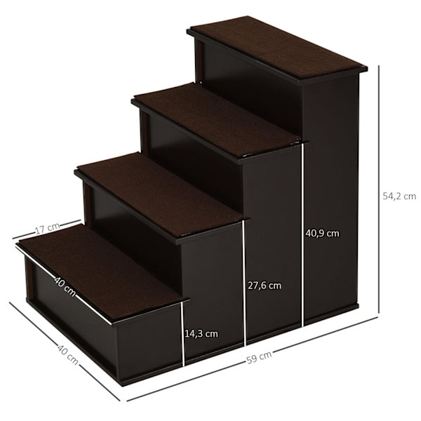 Rootz kæledyrstrapper med tæppe - brun - konstrueret træ, plys - 15,74 cm x 23,22 cm x 21,33 cm