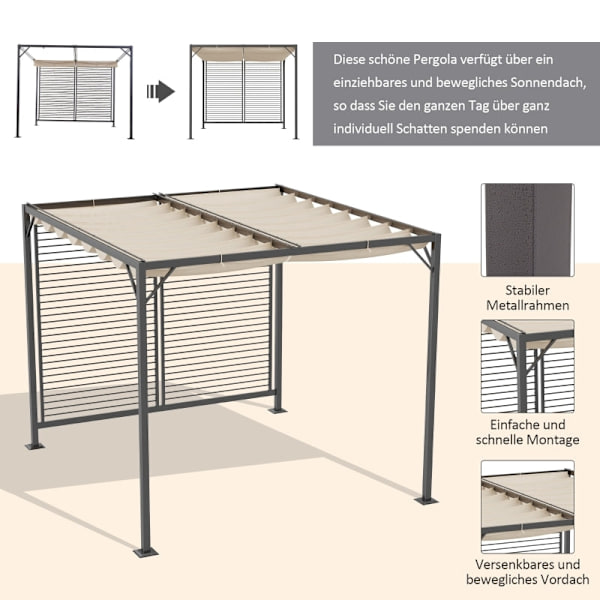 Rootz Gazebo Pergola - Ulkopaviljonki - Juhlateltta - UV- ja vedenkestävä - Säädettävä varjostin - Tukeva metallirunko - 300cm x 280cm x 238cm