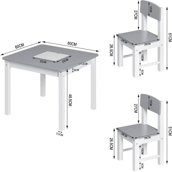 Rootz børnelegebordssæt med 2 stole - Aktivitetsbord - Børnemøbelsæt - Indbygget opbevaring, holdbar konstruktion, sikkert design - 60 cm x 48 cm x 60