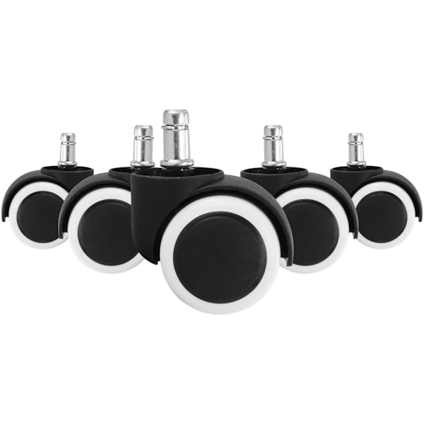 Rootz set om 5 slätt- hårt golv för kontorsstol 11 mm stift - diameter 50 mm - Vita premium kontorsstolshjul - Svängbara stolshjul för hårda golv