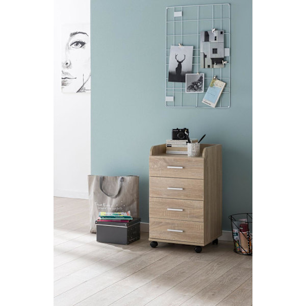 Rootz rullcontainer 40x70,5x33cm Sonoma - Skrivbordscontainer Rullskåp 4 lådor - Modern lådcontainer med hjul - Stativcontainer Kontorscontainer Sidoc