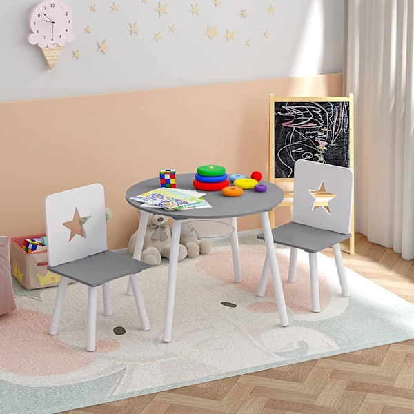 Rootz Barnsittgrupp - Stjärnmönstrat bord och stolar - Barnmöbler med förvaring - Engagerande design - Säker och hållbar - MDF och furu - Bord: φ59,5