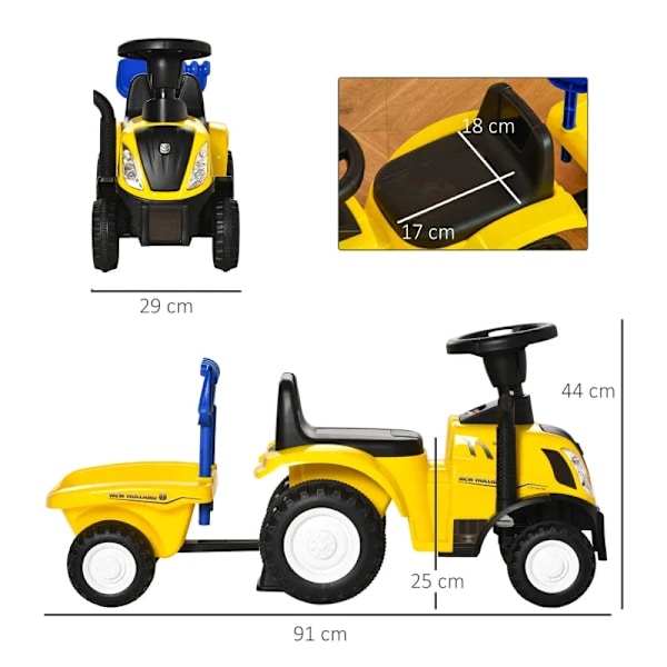 Rootz barnfordon - Åktraktor - Golvskjutare - Släpvagn - Hjul 1-3 år - Horn - Förvaringsstyrning - Sandleksak - Plast+metall - Gul - 91 x 29 x 44cm