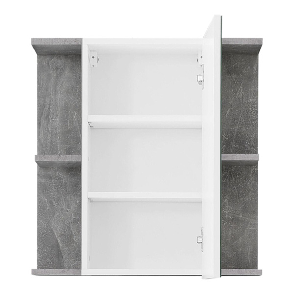Rootz Mirror Cabinet - Reflective Storage - Wall Unit - Vanity Organizer - Bath Furniture - Reflection Case - Washroom Locker - Concrete Stone Melamin
