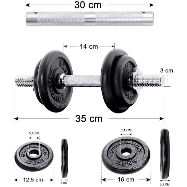 Rootz håndvægtssæt - Justerbar - Tilslutningsrør - 8 x 2,5 kg - 4 x 1,25 kg - Anti-Slip - Støbejern