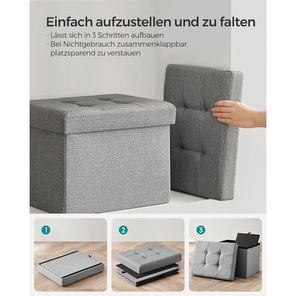 Rootz-sædebrystopbevaring Ottoman - Fodstøtte - Opbevaringsbænk - Holdbar imiteret linned - 31 cm x 41 cm x 31 cm