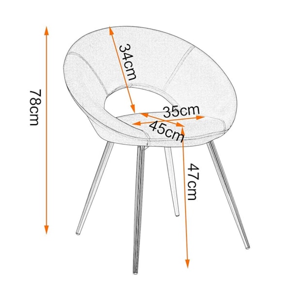 Rootz spisestuestol - Fløjlskøkkenstol - Ergonomisk siddeplads - Stabile metalben - Gulvbeskyttelse - Nem montering - 78cm x 34cm x 47cm