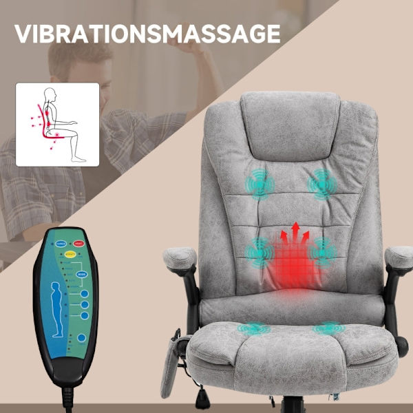Rootz Massage Kontorstol - Ergonomisk Executive Stol - Varmeelementer - Højdejusterbar - 68cm x 72cm x 110-120cm - Grå