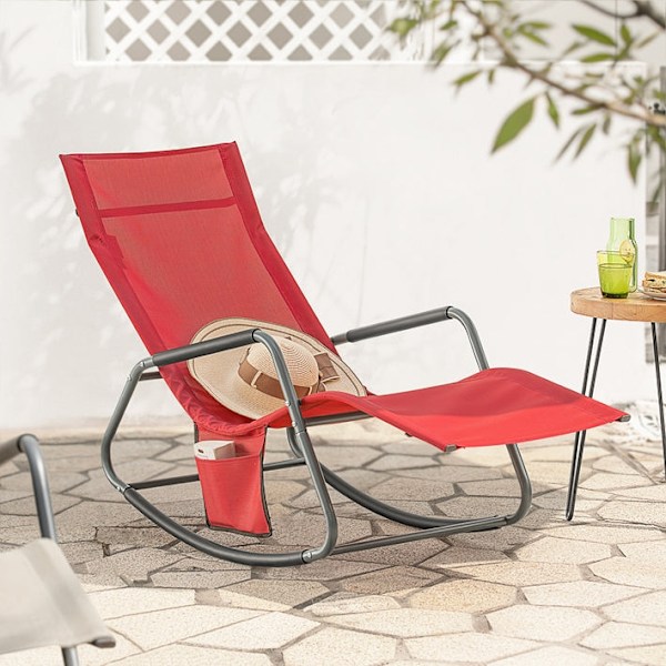 Rootz Garden Lounger - Solstol - Gungstol - Ergonomisk design, förvaringsficka, stöder upp till 120 kg - Metallram med syntetfibertyg - 145cm x 84cm x