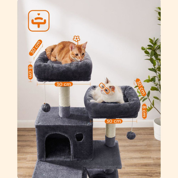 Rootz Cat Tree - Skrapstolpe - Cat Climbing Tree - Cat Activity Tree - Cat Play Tree - Modern Cat Tree - Cat Tree House - Spånskiva - Plysch - Sisal -