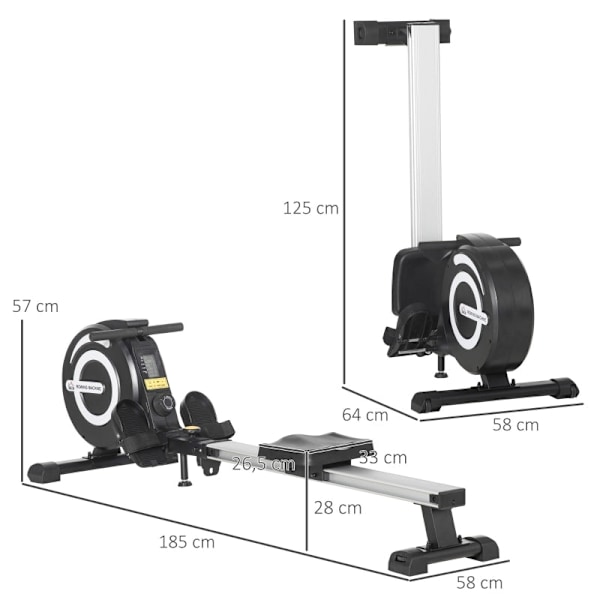 Rootz hopfällbar roddmaskin - Magnetisk motstånd - Hemträningsutrustning - LCD-skärm - Justerbar sits - 185cm x 58cm x 57cm