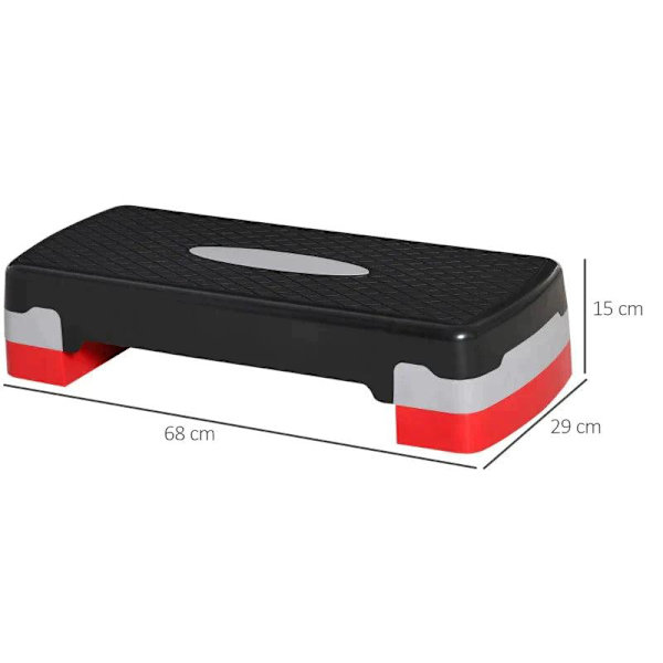 Rootz Aerobic Stepper - 2-stegs - Höjdjusterbar - Svart + Grå + Röd - 68 x 28 x 15 cm