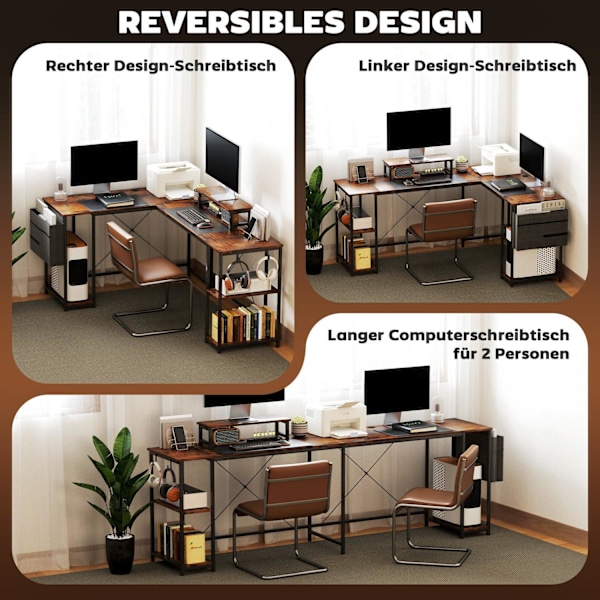 Rootz L -formet skrivebord - alsidig kontorbord - ergonomisk skærmstativ - justerbare hylder - 168 cm x 120 cm x 90 cm