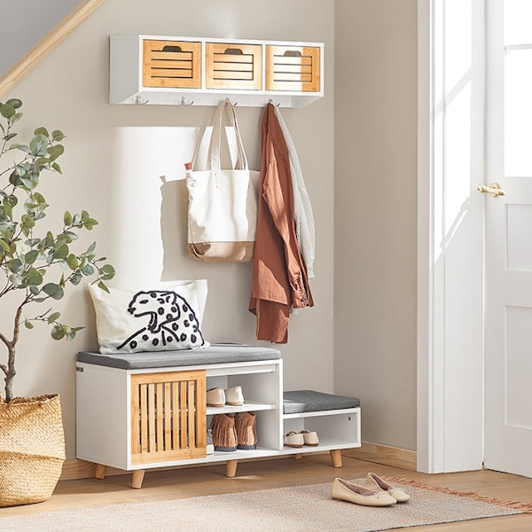 Rootz skoförvaringsbänk - Sittande byrå - Skoställ - Idealisk för familjer - Platsbesparande - Robust design - 101 cm x 46 cm x 35 cm