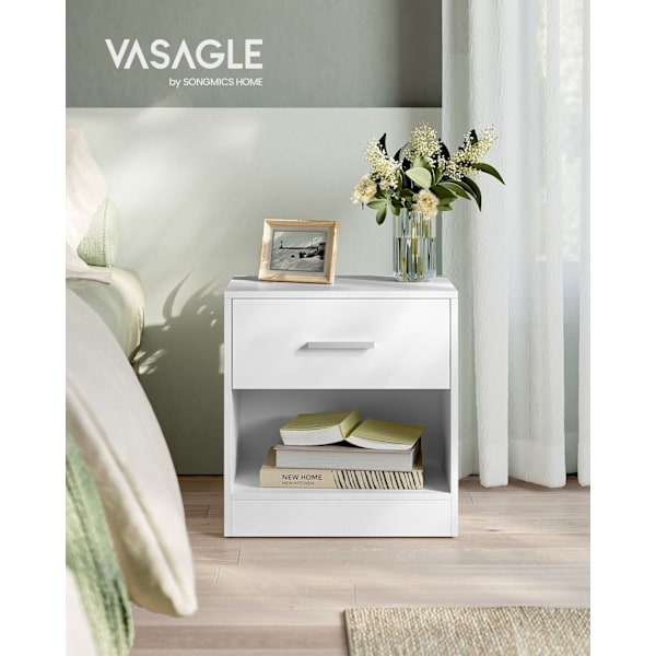 Rootz spånplade sidebord - Klassisk hvidt natbord - Sengebord - Robust konstruktion - Rigelig opbevaring - Nem montering - 28cm x 39cm x 41cm