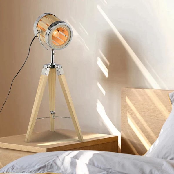 Rootz Bordlampe - Sengelampe - Stativlampe - Træstativramme - Spotlight Design - Natur/Sølv - 30 cm x 30 cm x 68 cm