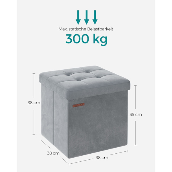 Rootz Dove Grå sædekiste - Opbevaring Ottoman - Fodskammel - MDF-fløjlskum - 300 kg Kapacitet - 38 cm x 38 cm x 38 cm