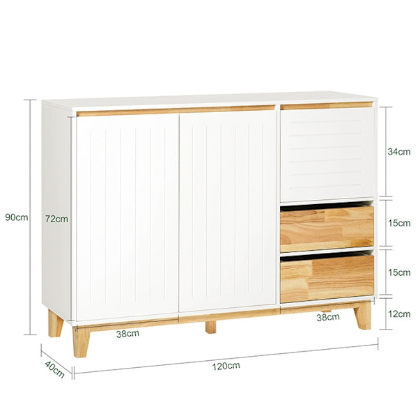 Rootz Köksskåp Skänk - Hallgarderob - Kommod - TV-skåp - Justerbara hyllor - Säkerhet för väggankare - Rymlig förvaring - MDF & Gummiträ - 120cm x 90c