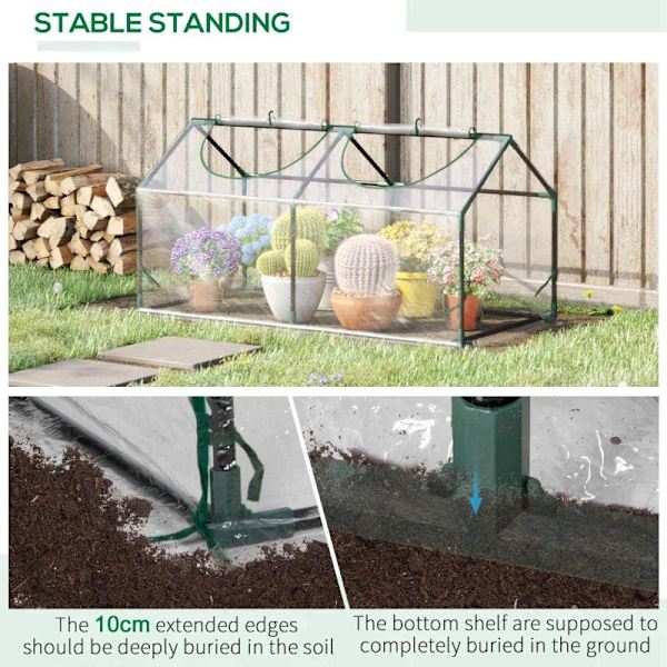 Rootz Drivhus - Folie Drivhus Med Vindue - PVC Drivhus - Tomat Hus - Kold Ramme - Gennemsigtig - 120 x 60 x 60 cm