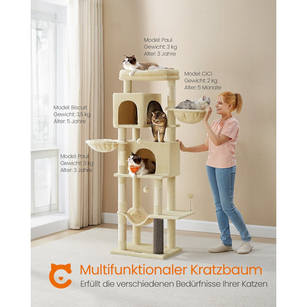 Rootz Cat kradsestolpe - Kitty Tree - Scratcher - Spånplade - Plys - Sisal - 57cm x 45cm x 175cm