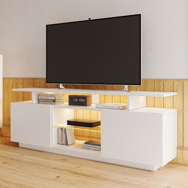 Rootz Modern White TV-kaappi - Mediakonsoli - Viihdeyksikkö - 16-värinen LED-valaistus - 140cm x 35cm x 61cm