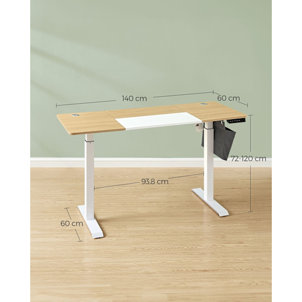 Rootz Electric Seisomapöytä - Säädettävä pöytä - Istuinpöytä - Lastulevy teräsrunko - 60cm x 140cm x (72-120)cm - Pastellikeltainen pohjavalkoinen - 1