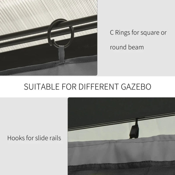 Rootz Gazebo - Sivupaneelit - C-renkaat - Koukut - Kestävä - Pitkäikäinen - Neliömäinen - Pyöristetyt tangot - 100% polyesteri - Beige - 302x205cm