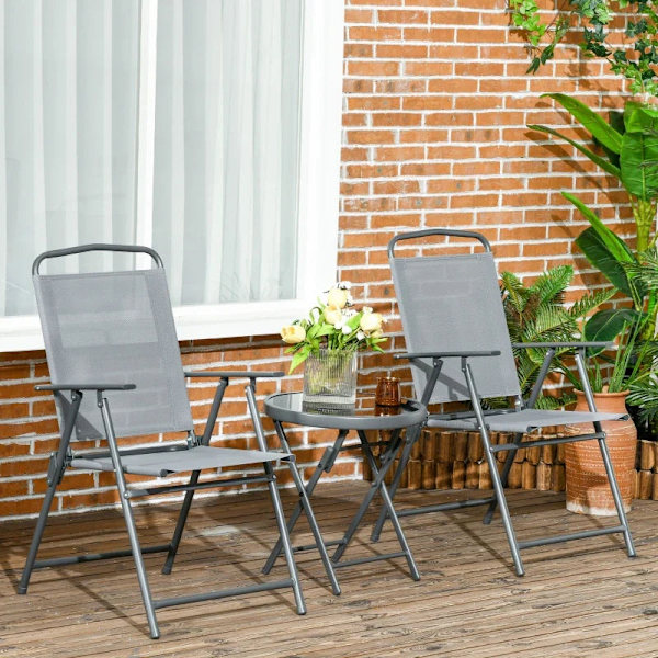 Rootz Outdoor Bistro -huonekalusetti - Puutarhabistrosetti - Kokoontaittuva bistrosetti - Karkaistu lasi - Verkkokangas - Vaaleanharmaa - 53,5 cm x 64