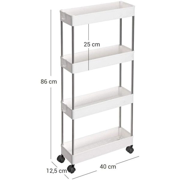 Rootz Trolley - Badeværelsesvogn - Køkkenvogn - Hvid - 40 x 12,5 x 86