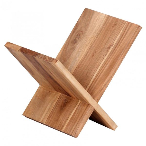 Rootz tidningsställ i massivt trä akacia X-form 31 cm tidningsställ design prospekthållare lantlig stil
