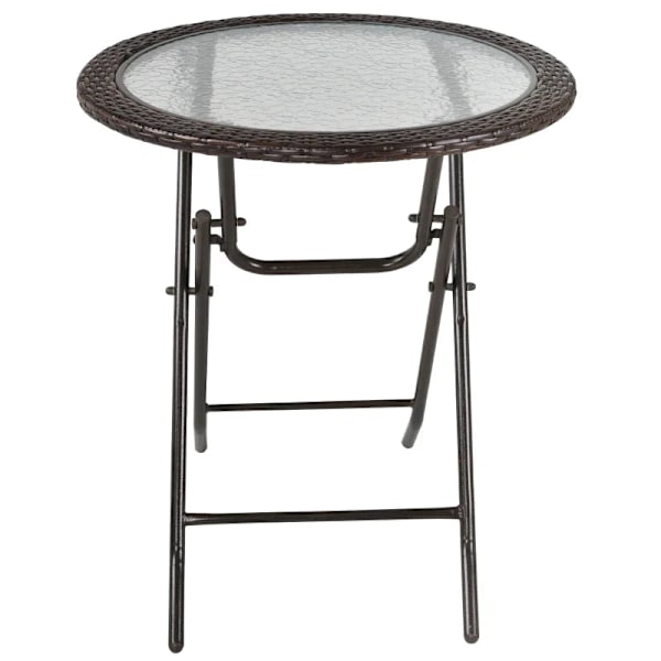 Rootz Havebord - Folderundt - Hærdet glas - Bordplade - Stålstel - Rattan Decor - Brun - 68 x 68 x 73 cm