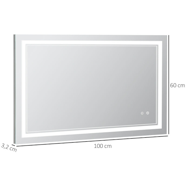Rootz badrumsspegel med ledbelysning - Minnesfunktion - Touch Switch - Stänksäker - Aluminiumlegering - Silver - 100L x 60W x 3,2H cm