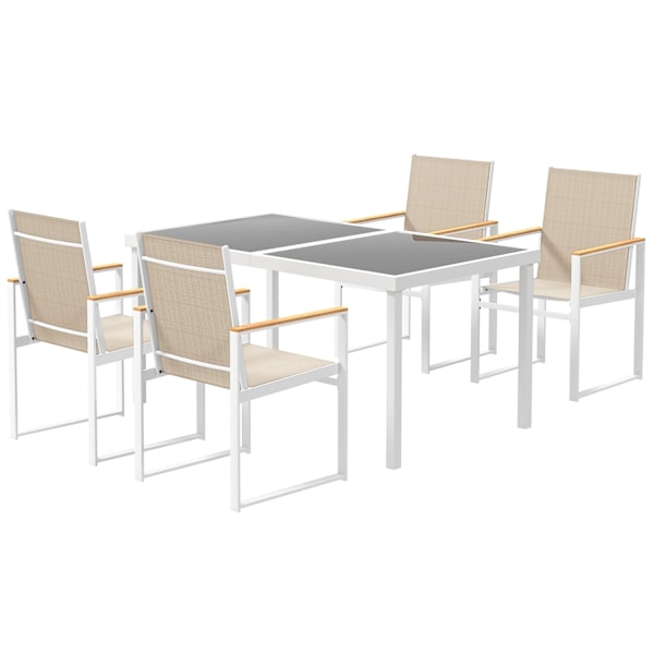 Rootz 5 -delt spisesæt - Udendørs bord - Vejrbestandig Terrasse Møbler - Hærdede glasoverflade - 150 cm x 87 cm x 72 cm