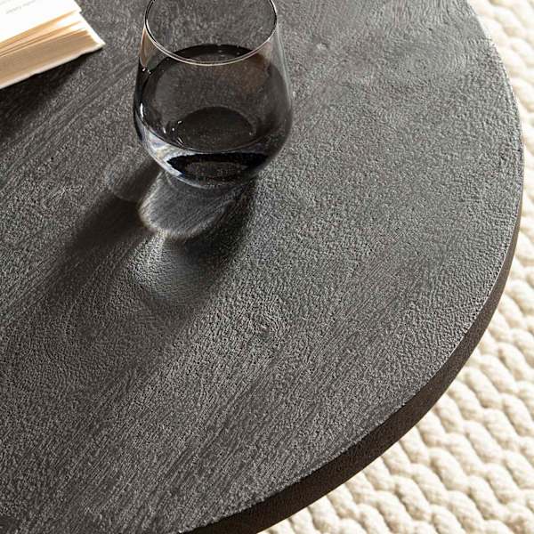 Rootz Modern Design Sofabord - Rundt bord - Stativstel - Håndlavet - Mango massivt træ - Unikt - Sort - 60cm x 60cm x 33cm