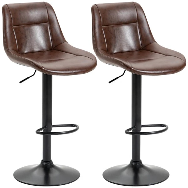 Rootz sæt med 2 barstole - Højdejusterbar - Inklusiv fodstøtte - Moderne køkkentaburetter - PU-læder - Sort + Brun - 46,5 cm x 50 cm x 108 cm