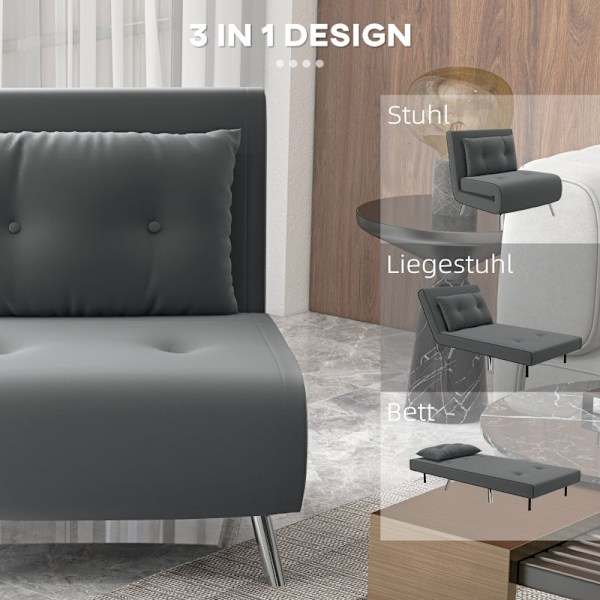 Rootz Convertible Recliner Bed - Lounge Chair - Enkelsäng - Andas sammetsöverdrag - Justerbart ryggstöd - Mörkgrå - 77L x 88W x 83H cm