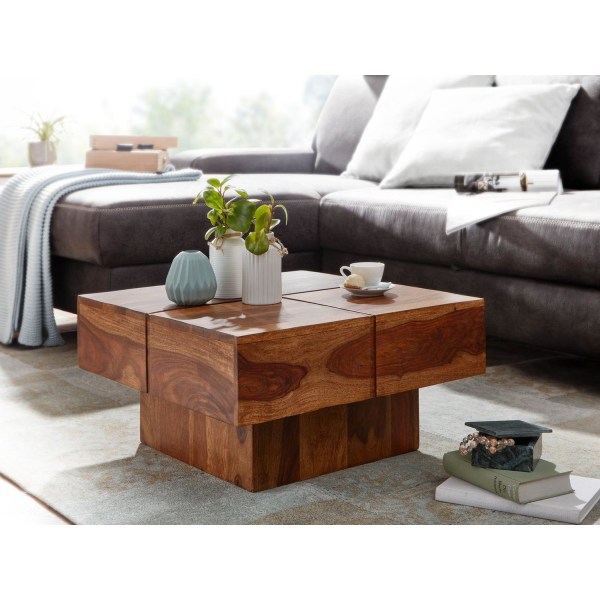 Rootz sofabord 57,5x57,5x30 cm massivt sheesham træ sofabord fir